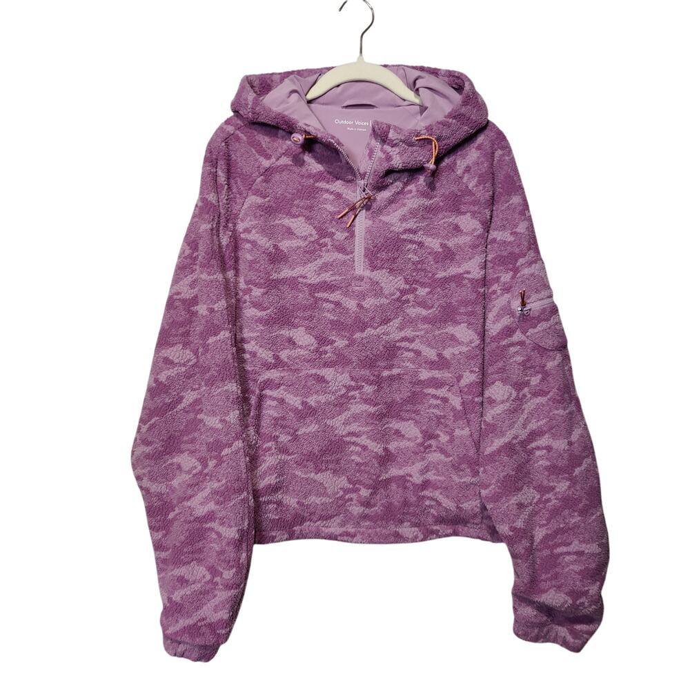 Outdoor Voices Sz XL PrimoFleece Purple Camo Cropped Quarter Zip Hoodie Recycled